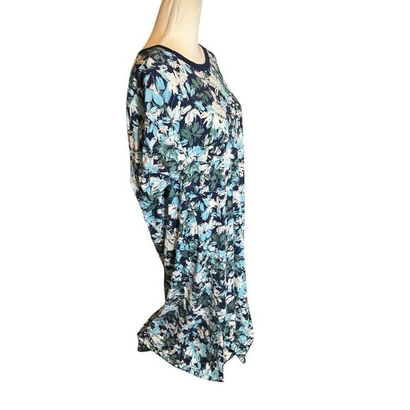 Cuddl Duds Navy Blue Floral Lounge Dress Short Sleeve Slit Hem - Size 3X - Picture 2 of 4